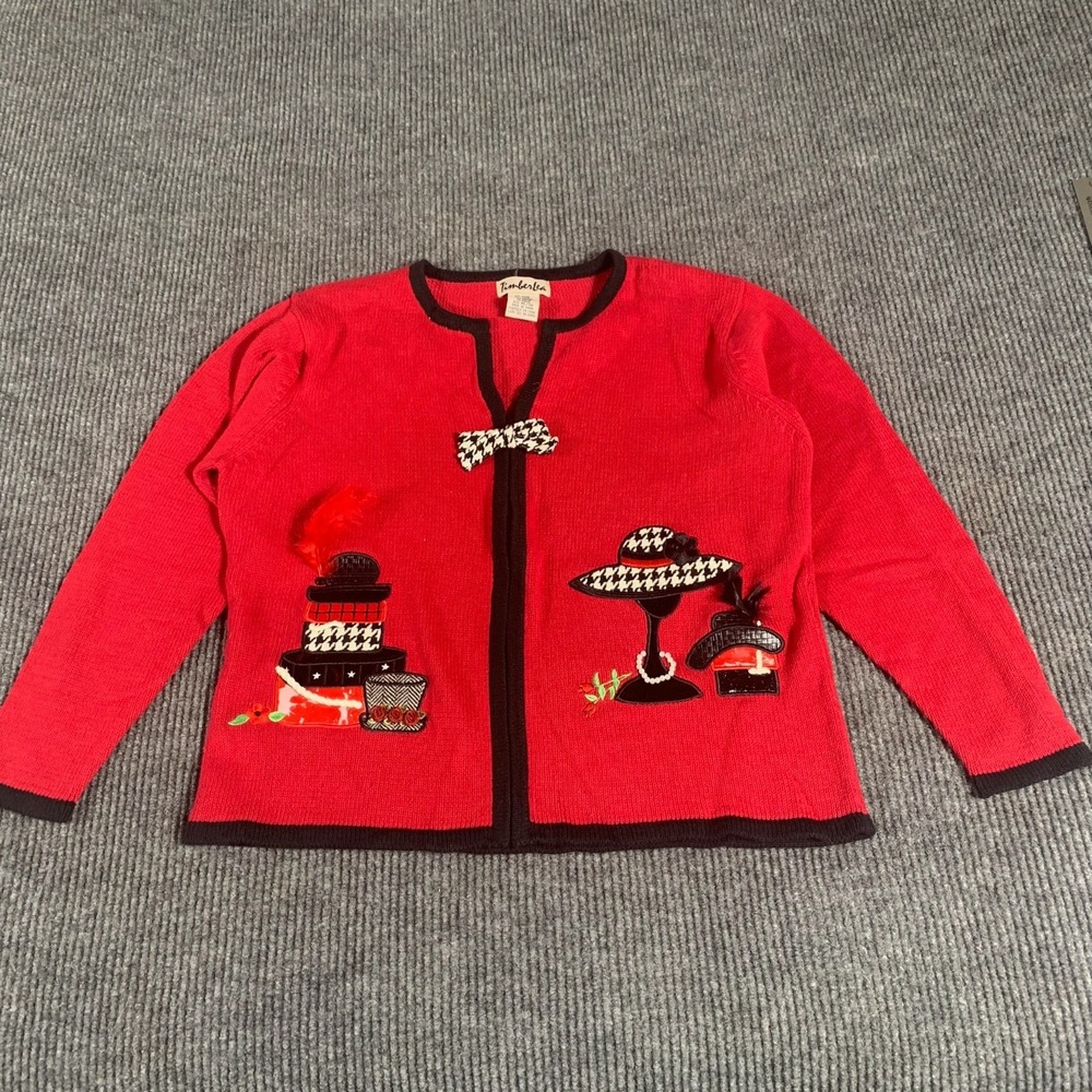VTG Timberlea Sweater‎ Womens Extra Large Red Cotton Blend Full Zip Cardigan Y2K